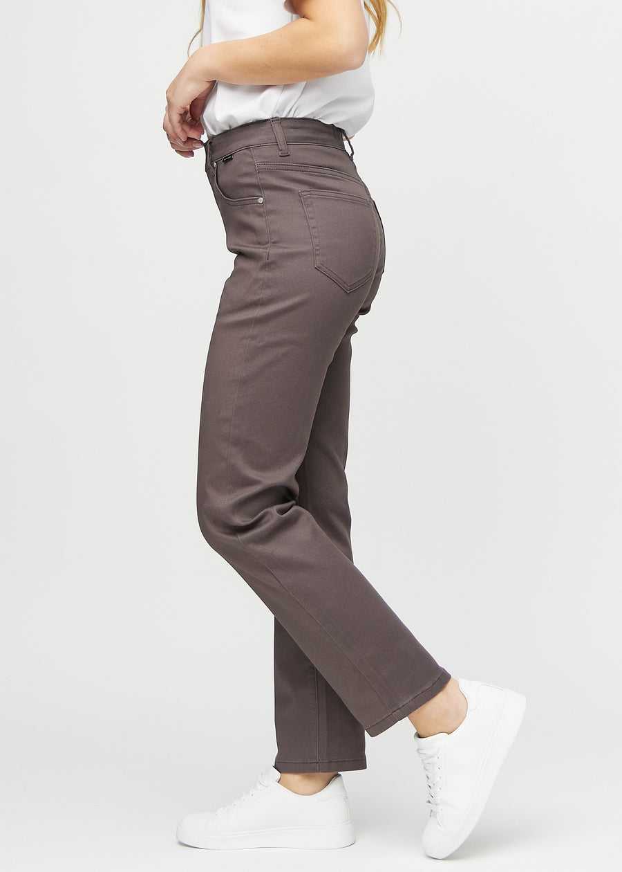 Regular jeans for women in grey-brown, color Thunders. Side view on a model.
